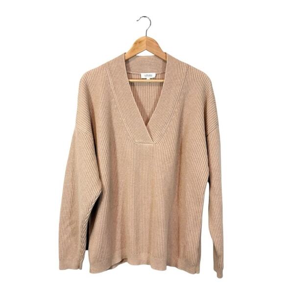 Haven Well Within Cotton Cashmere Blend V-Neck Ribbed Knit Sweater Tan XXL - Picture 9 of 13